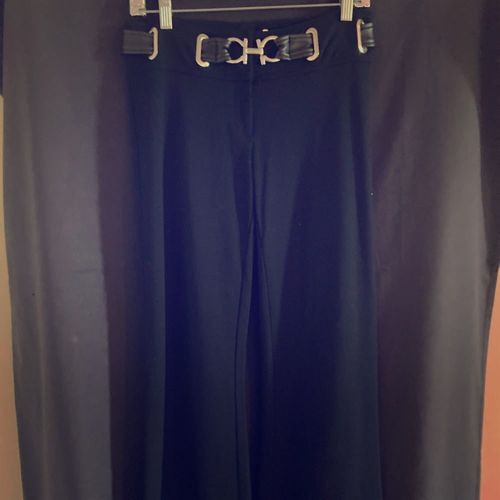 Cache Wide Bottom Dress Pants with Silver Buckle